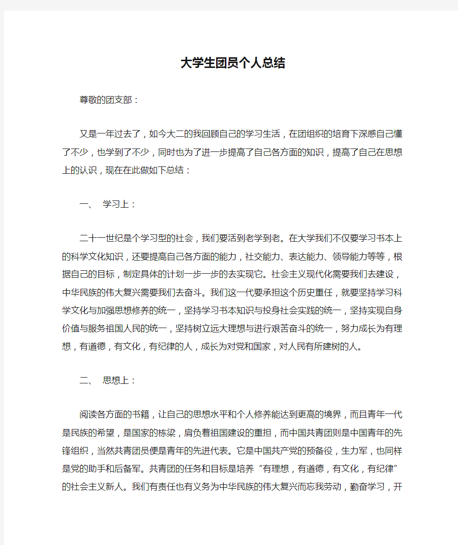 大学生团员个人总结