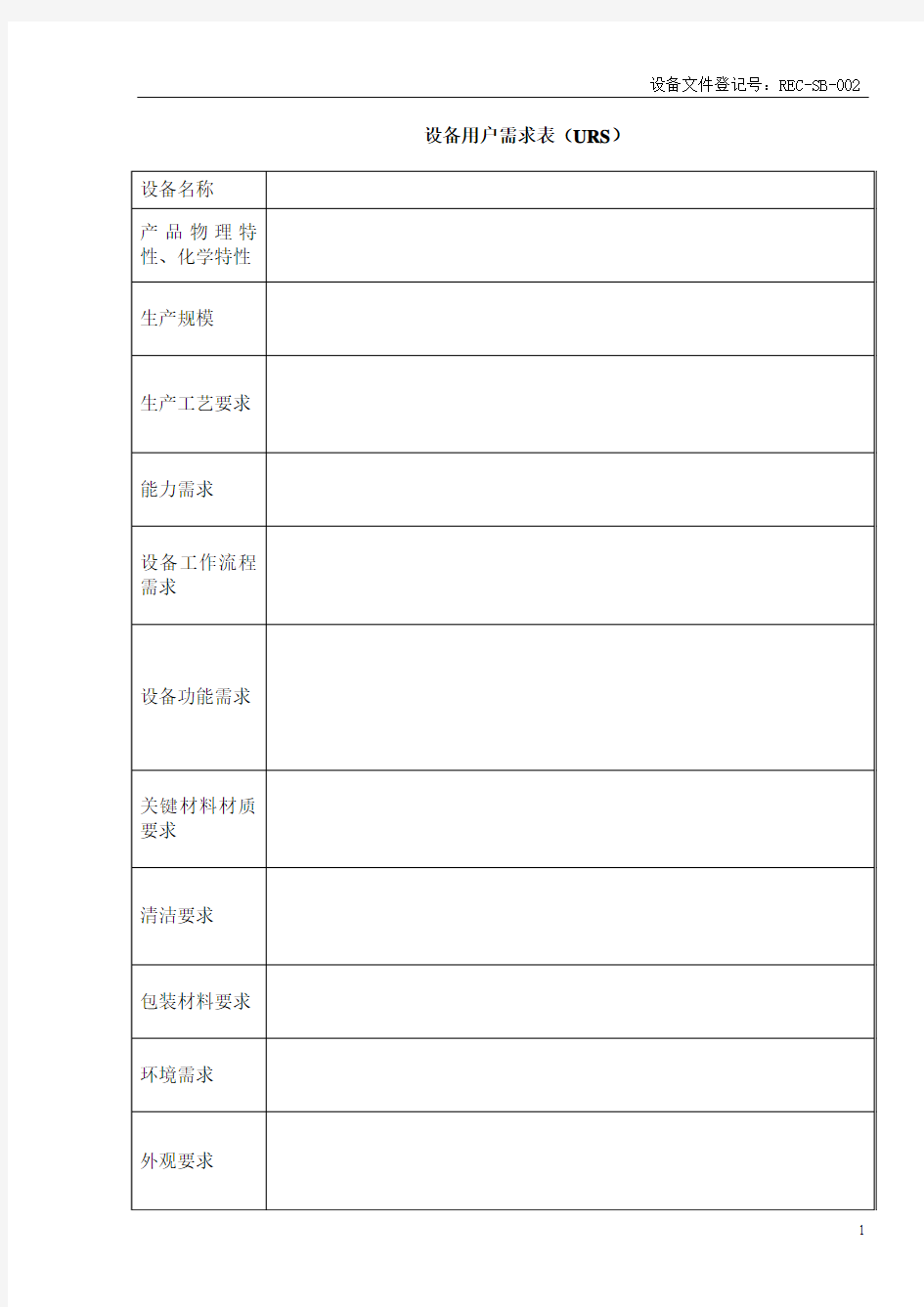 用户需求(URS)报告通用格式