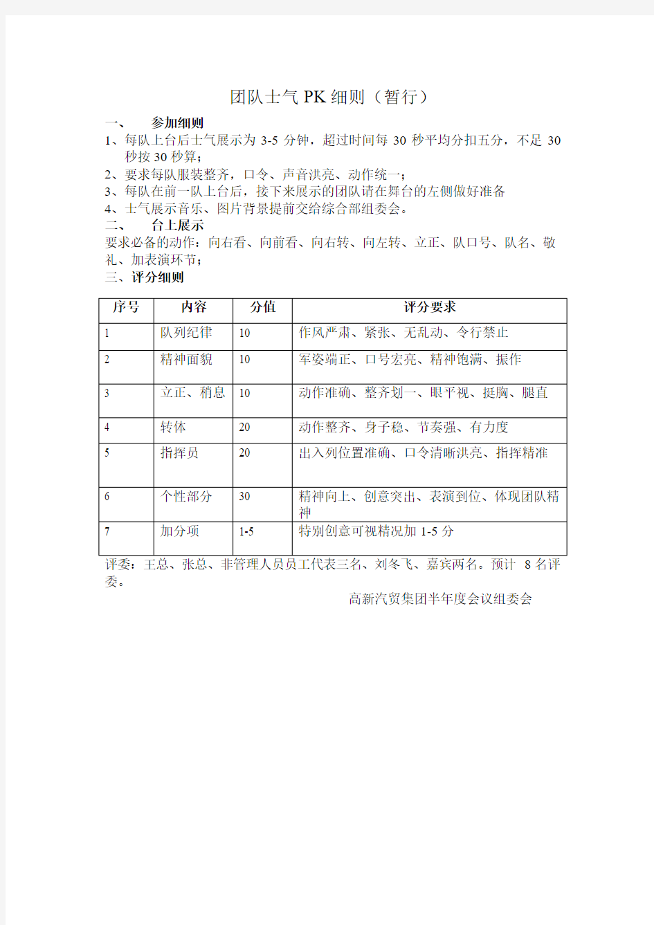 团队士气PK细则