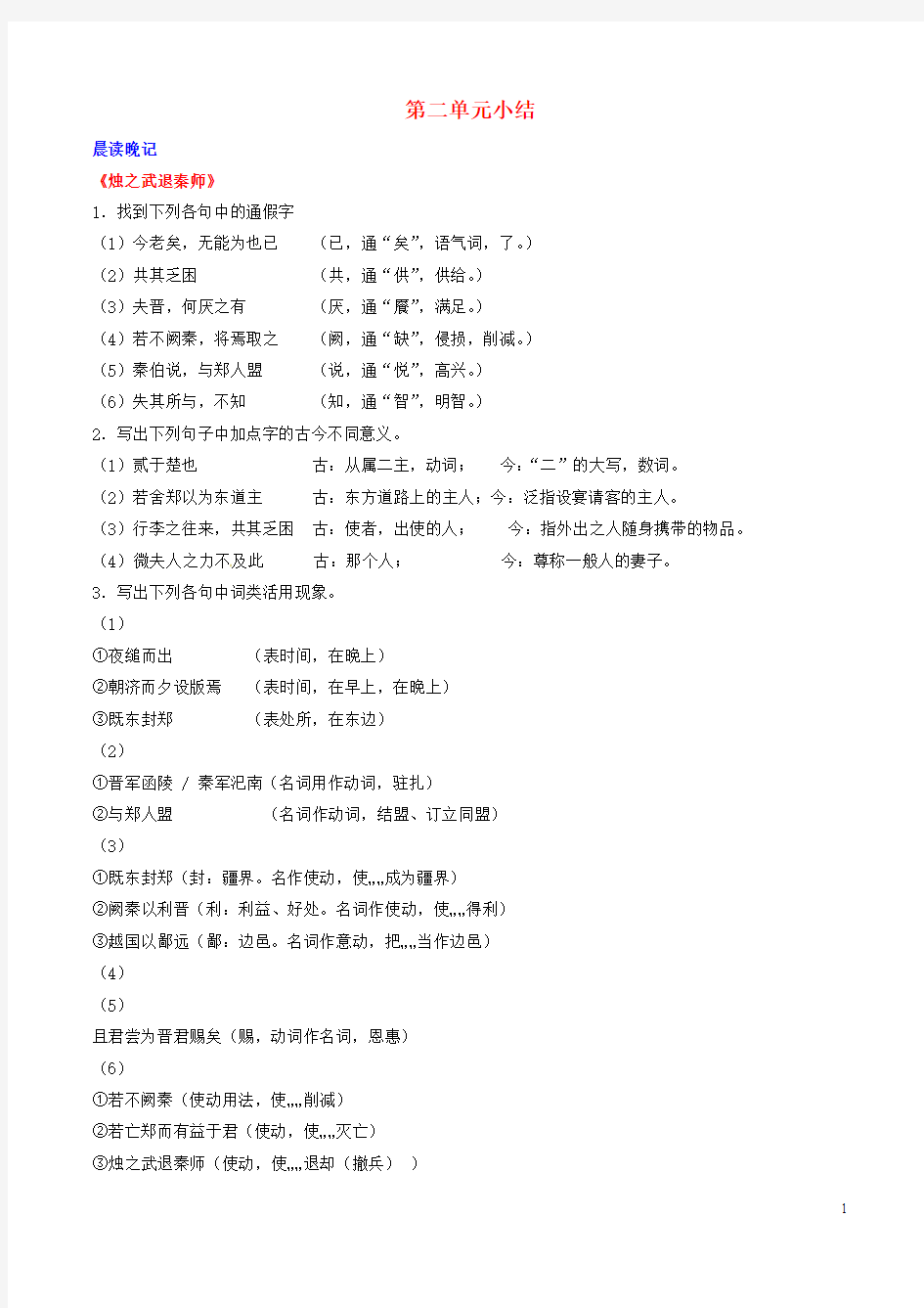 2015-2016学年高中语文 第二单元小结(基础版)新人教版必修1