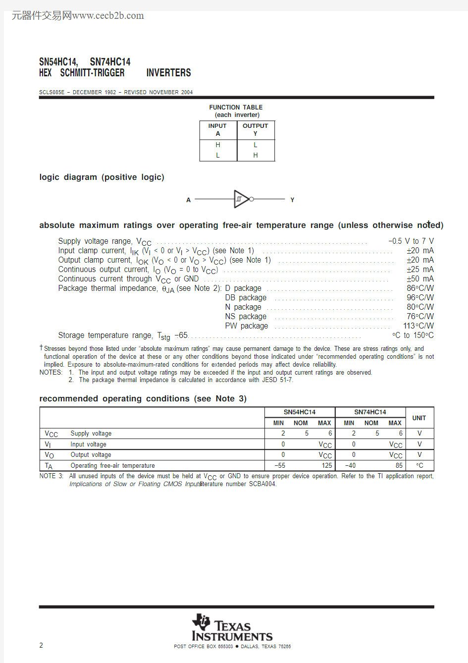 SN74HC14DG4中文资料