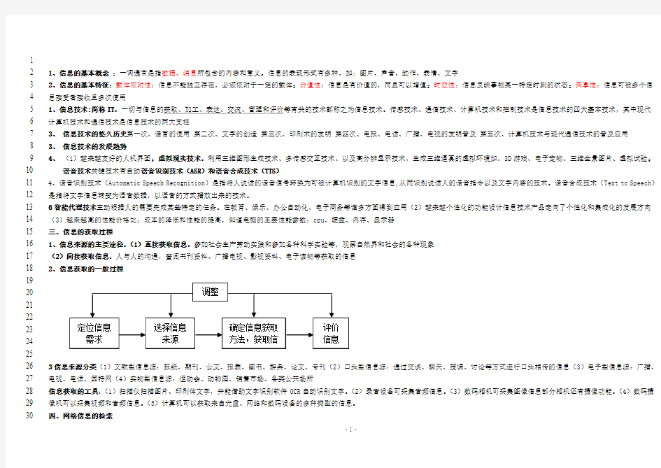 高中信息技术学业水平测试基础知识点汇总