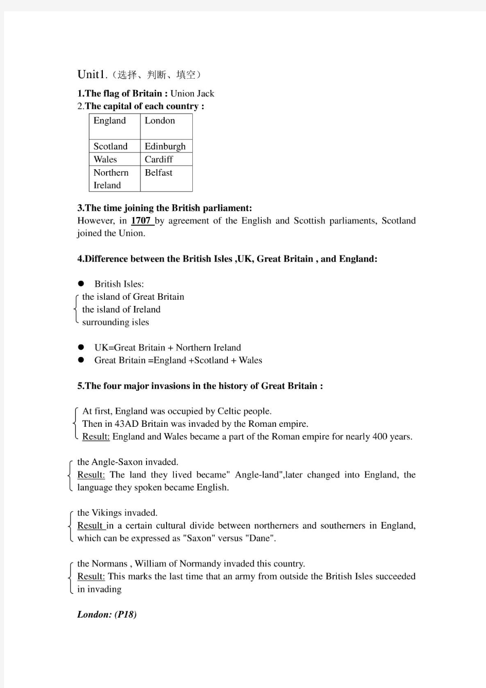 英语国家社会与文化入门上册知识要点整理