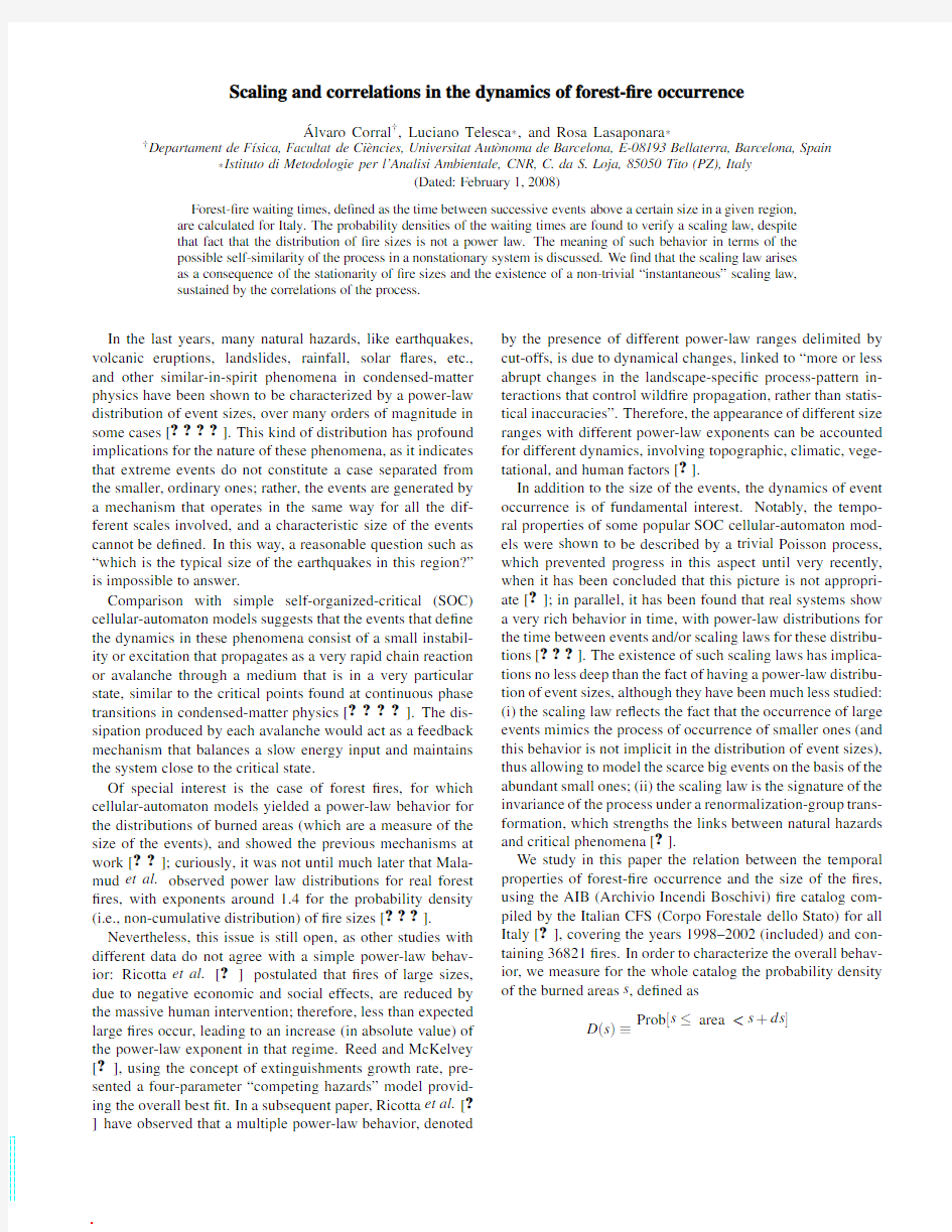 Scaling and correlations in the dynamics of forest-fire occurrence