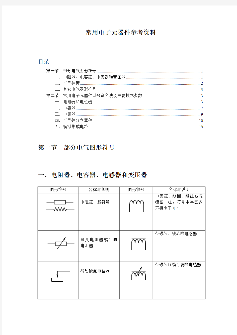 常用电子元器件参考资料