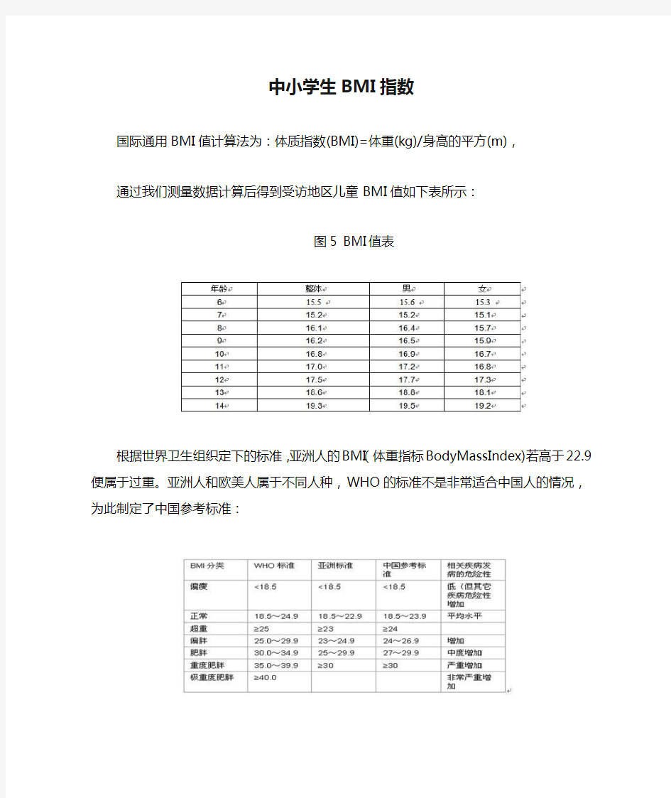 中小学生BMI指数