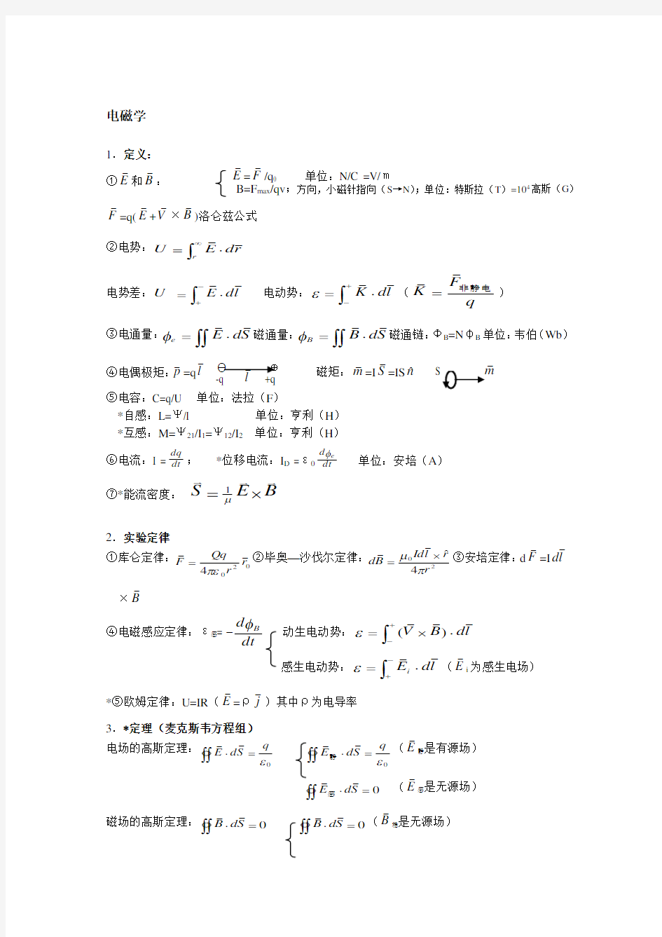 大学物理公式大全下册