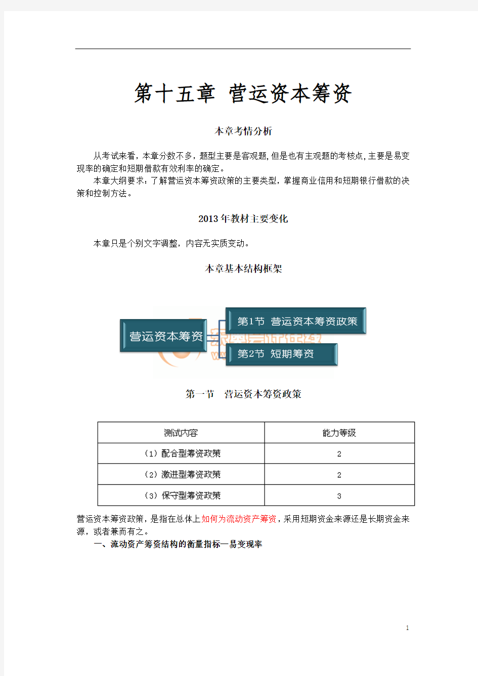 2013年注册会计师财务管理基础第十五章 营运资本筹资(完整版)