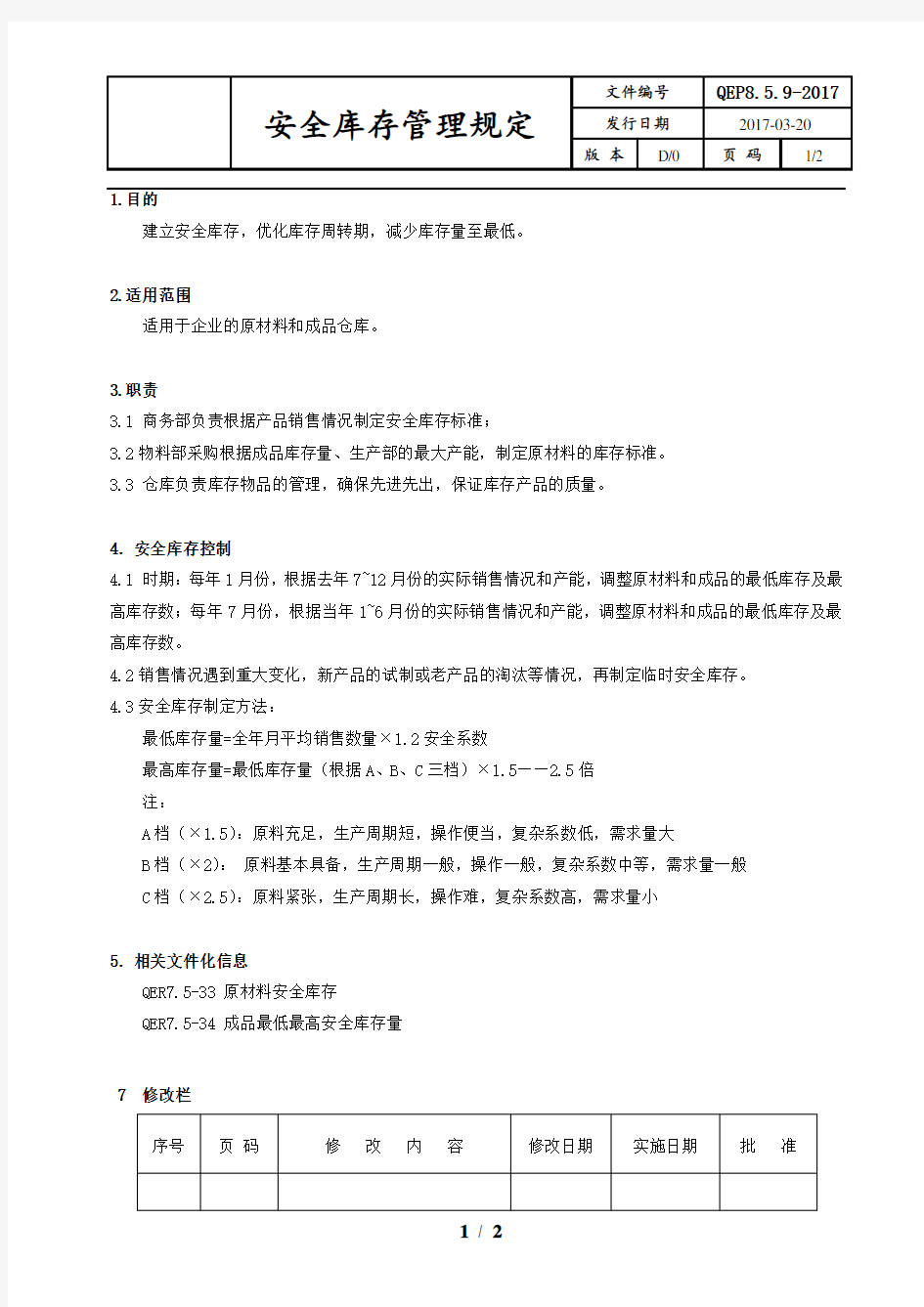 安全库存管理规定