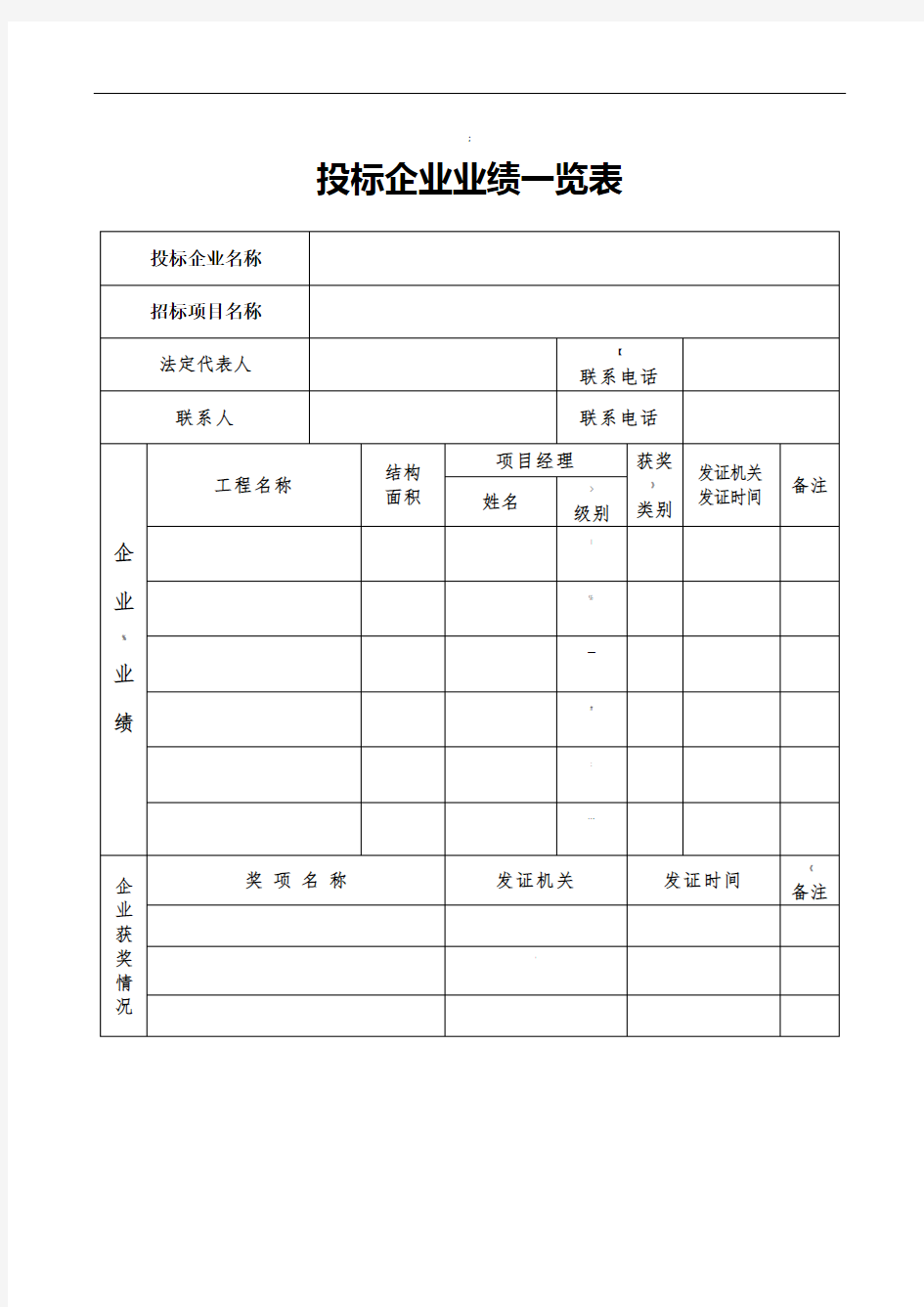 投标企业业绩一览表