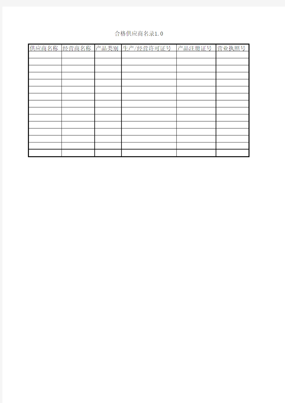 合格供应商名录 表格 XLS格式 