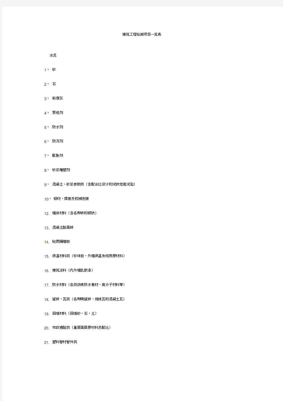 建筑工程质量检测项目一览表