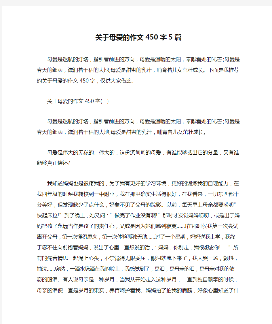 关于母爱的作文450字5篇