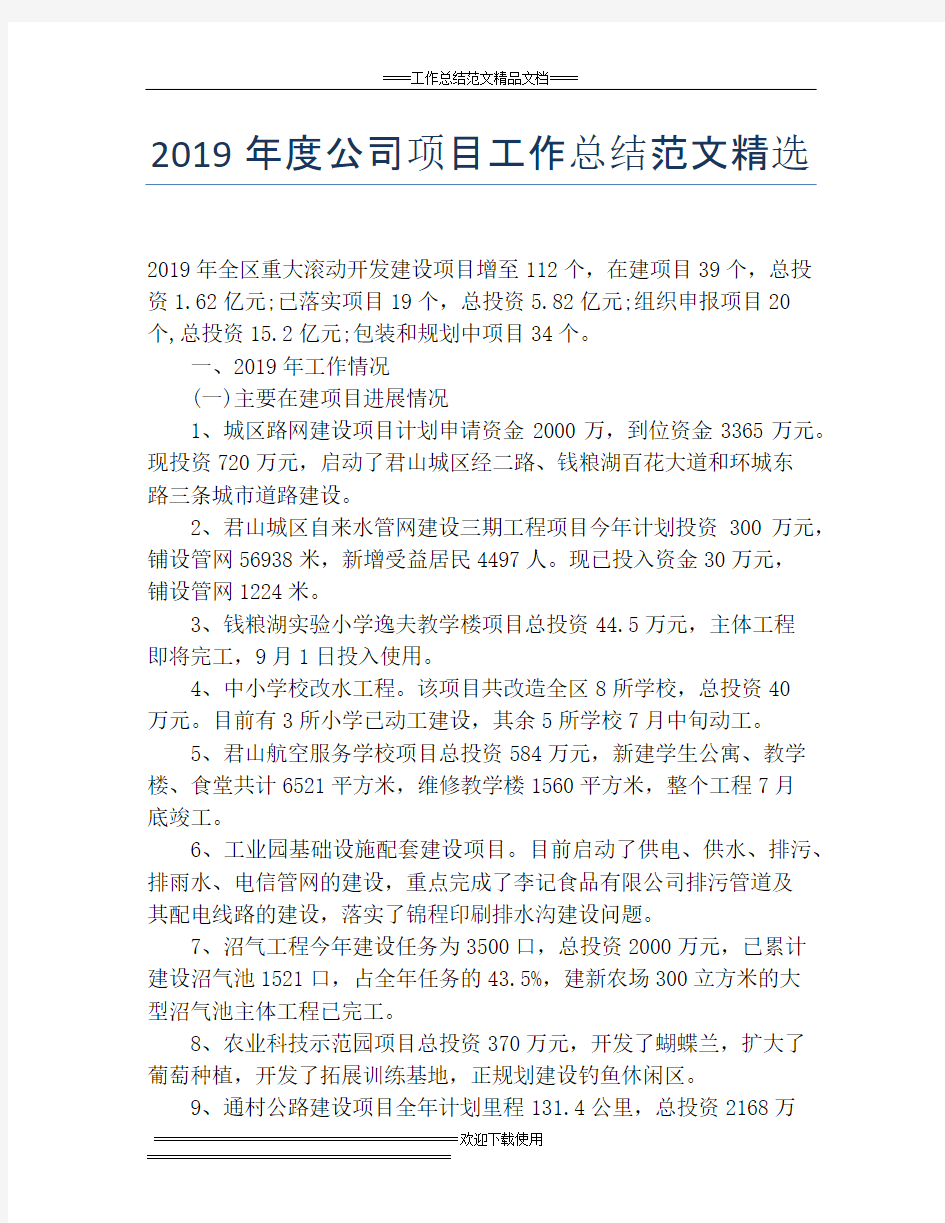 2019年度公司项目工作总结范文精选