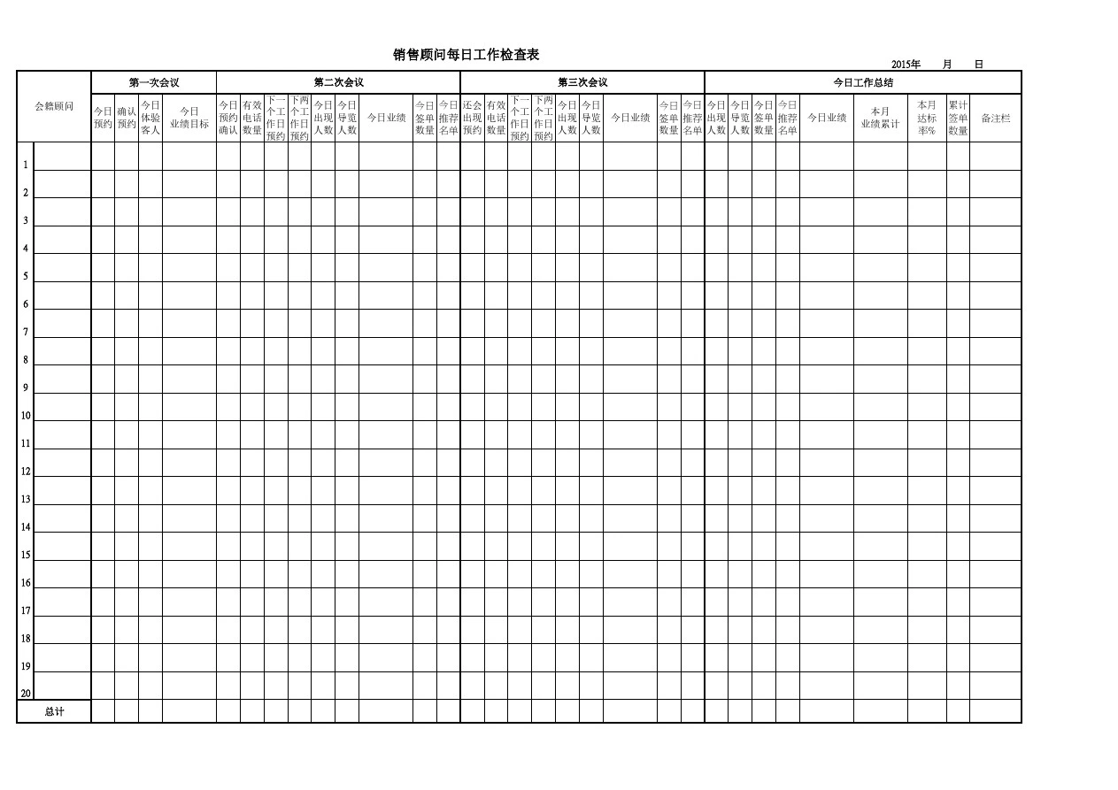 员工每日工作检查表