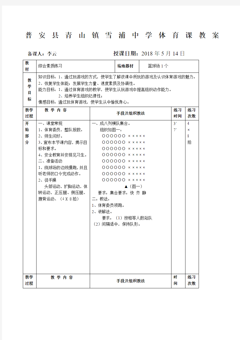 体育素质练习教案公开课