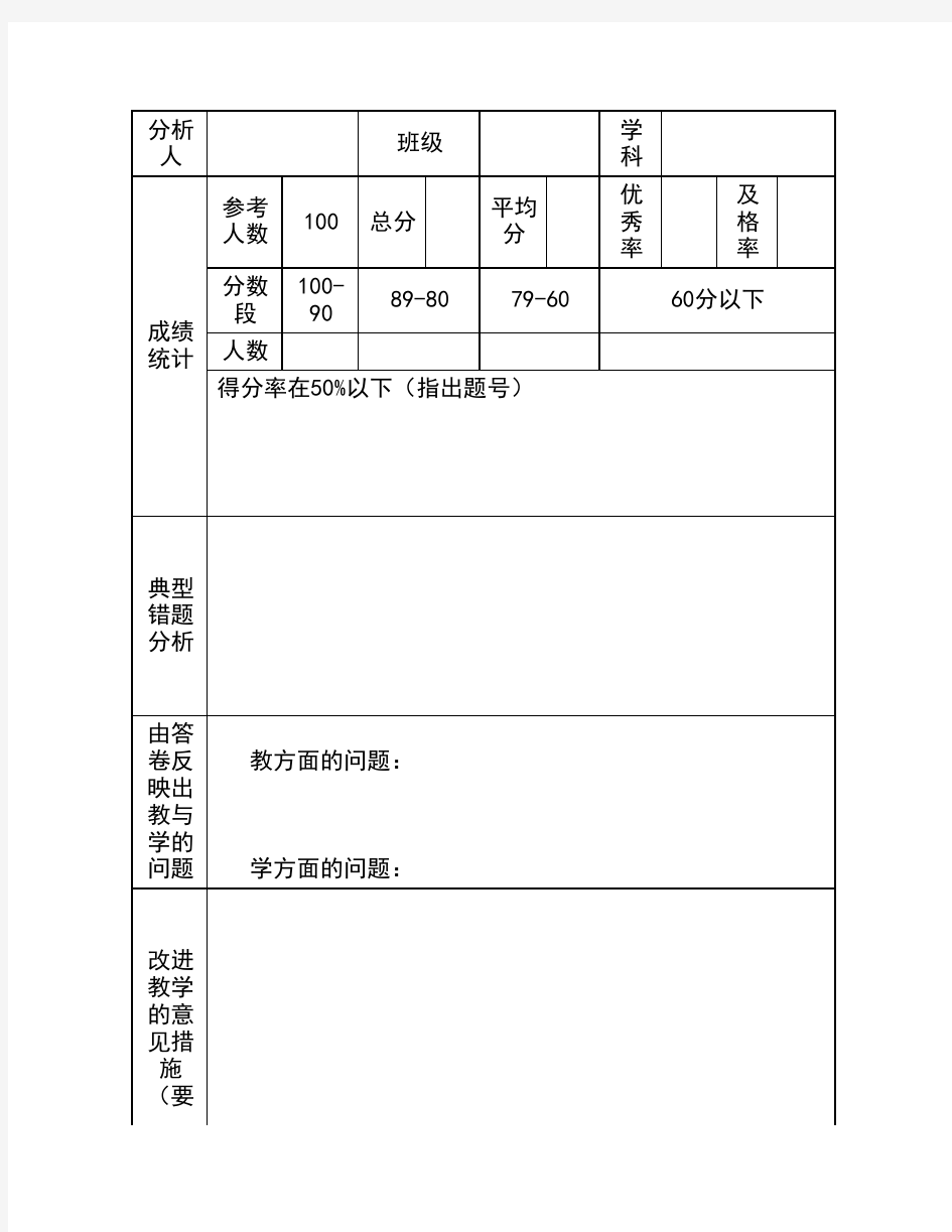 期中质量检测分析表