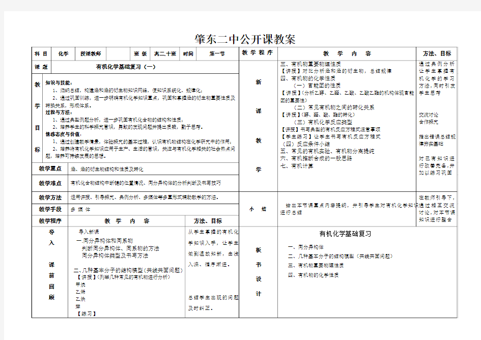 有机化学的公开课教案