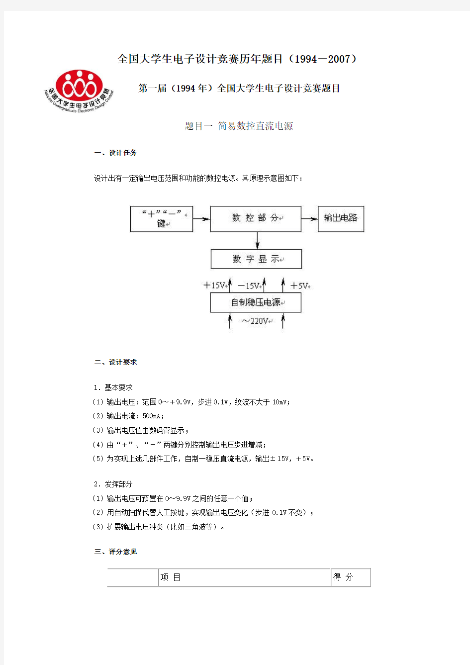 历届全国电子设计大赛试题