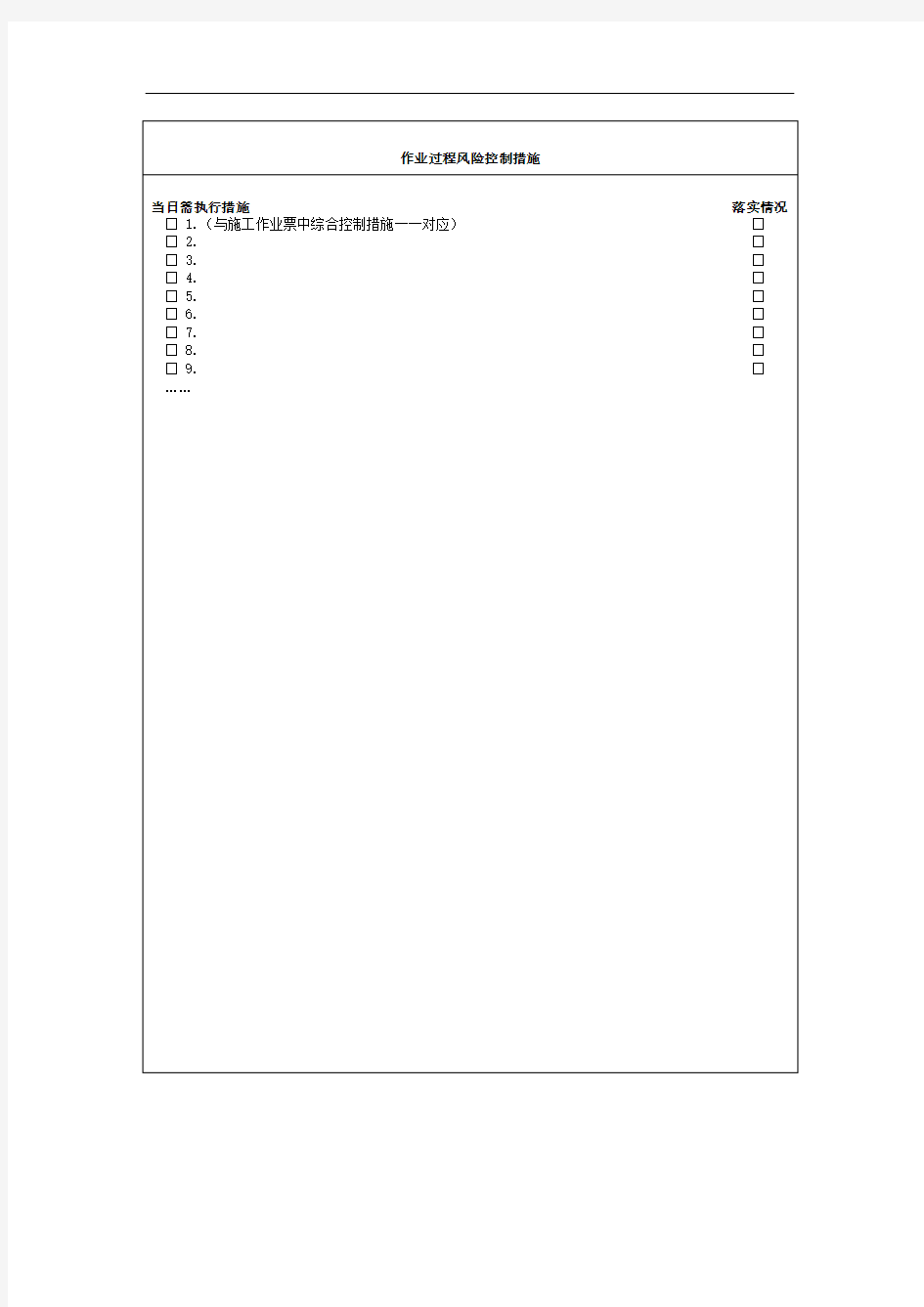 每日站班会及风险控制措施检查记录表