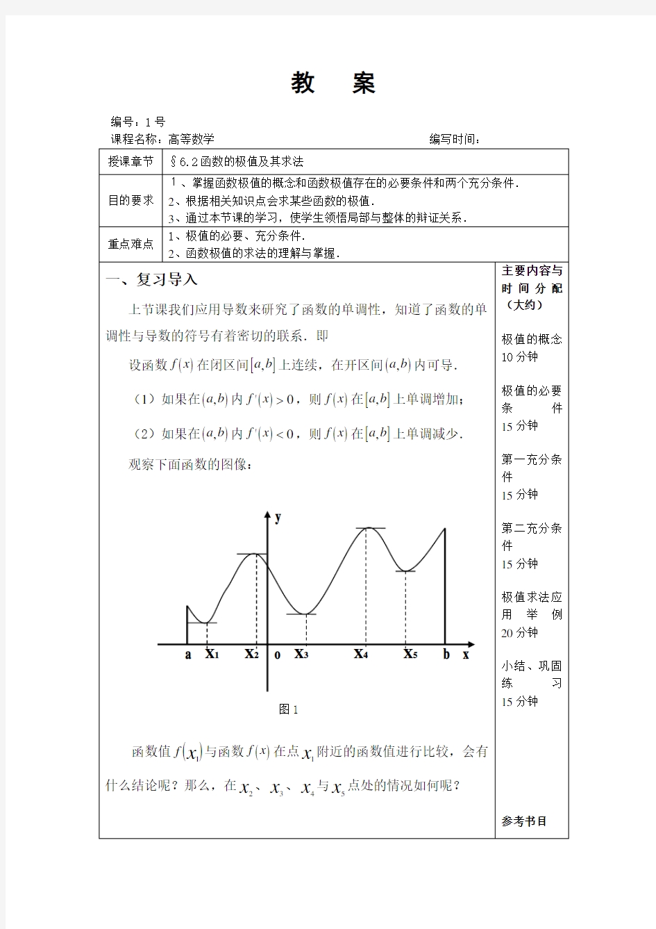 函数的极值教案