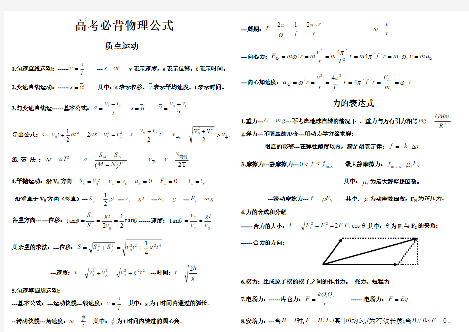 高考物理必备公式大全