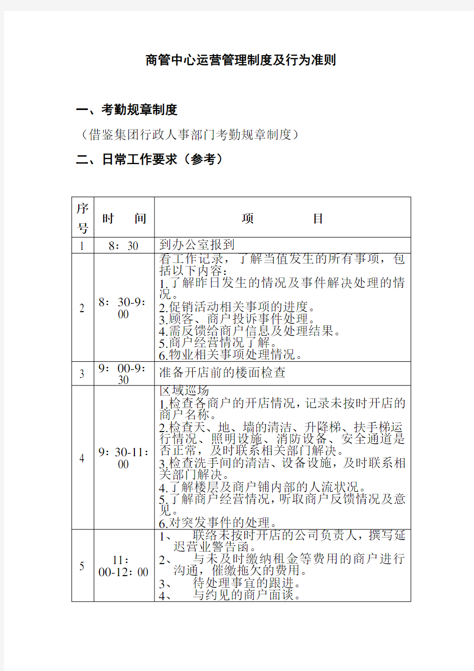 商管中心运营管理制度及行为准则