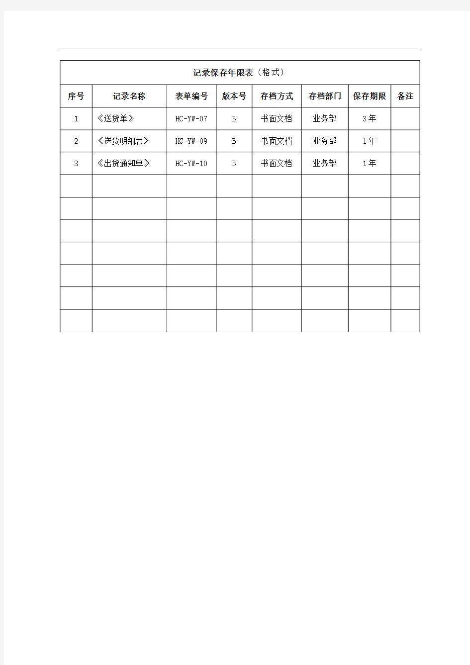 记录保存年限表