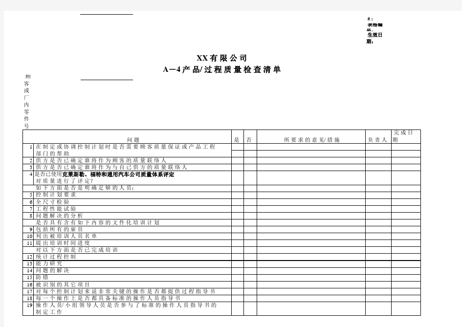 过程质量检查清单