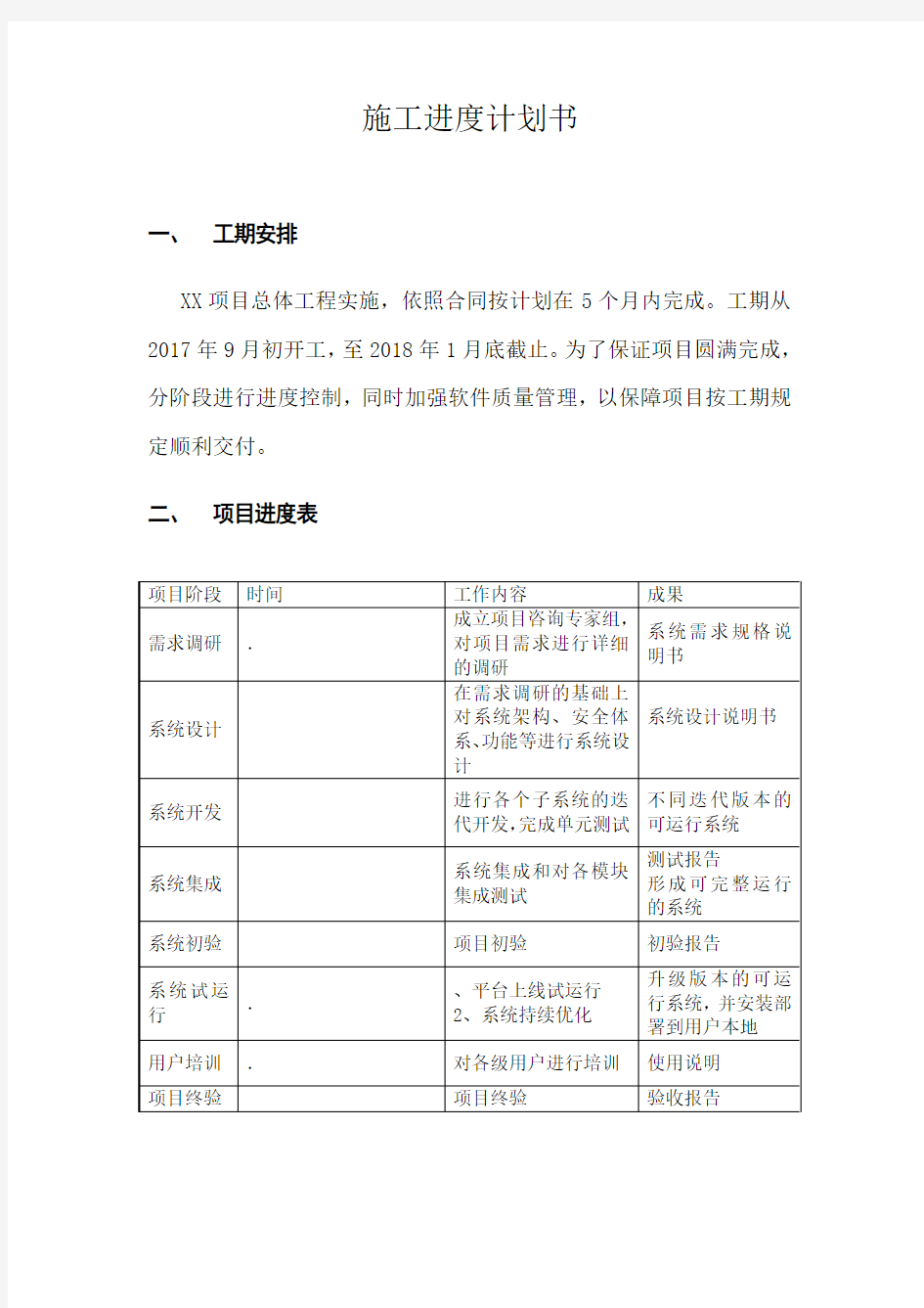 软件项目进度计划