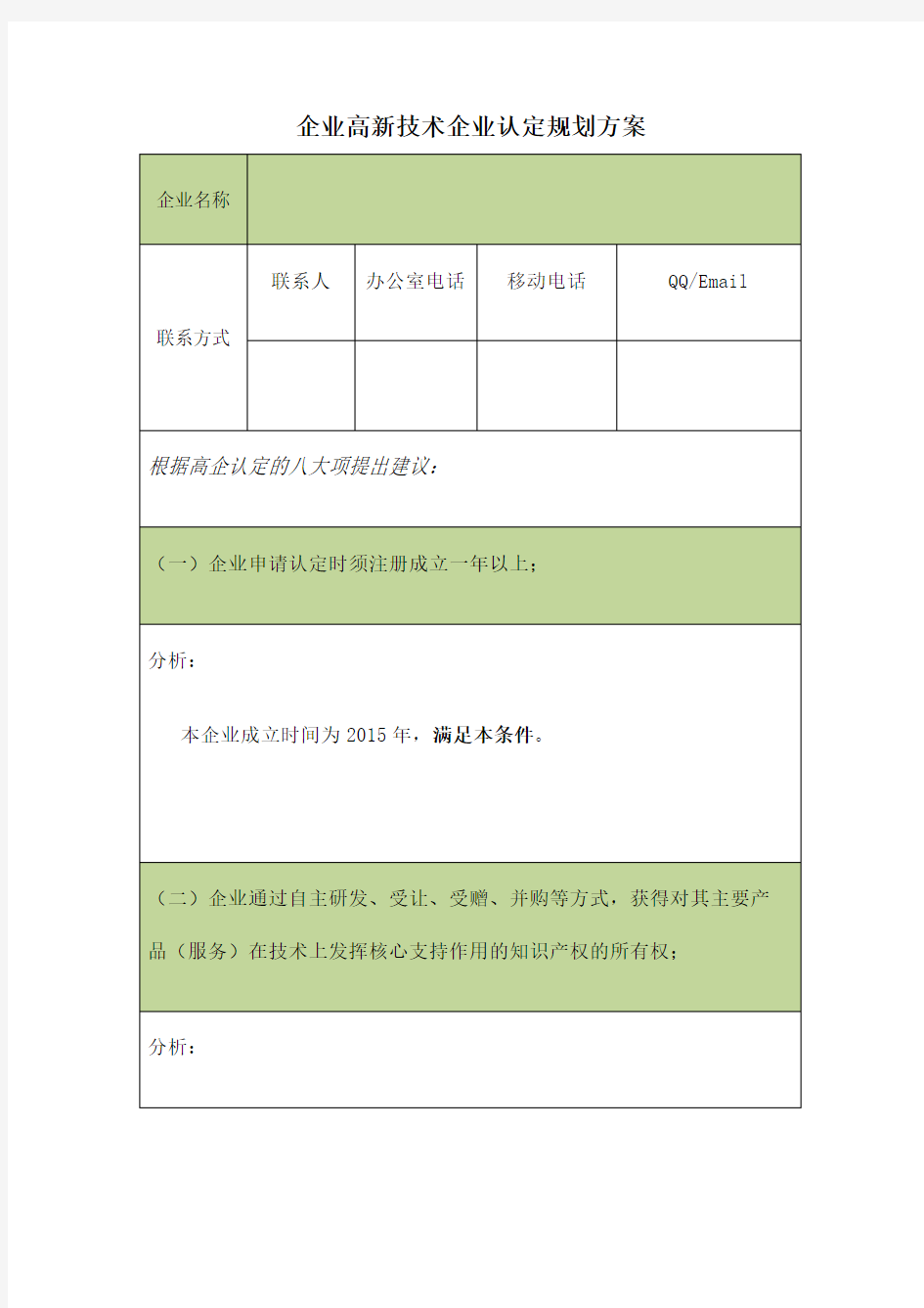 企业高新技术企业认定规划方案