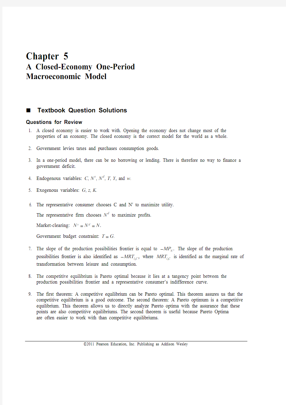 史蒂芬-威廉森-宏观经济学-第四版-课后题答案-最新Solution-CH5