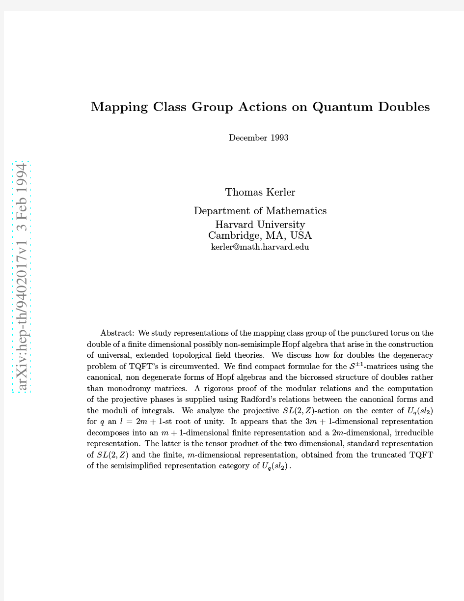 Mapping Class Group Actions on Quantum Doubles