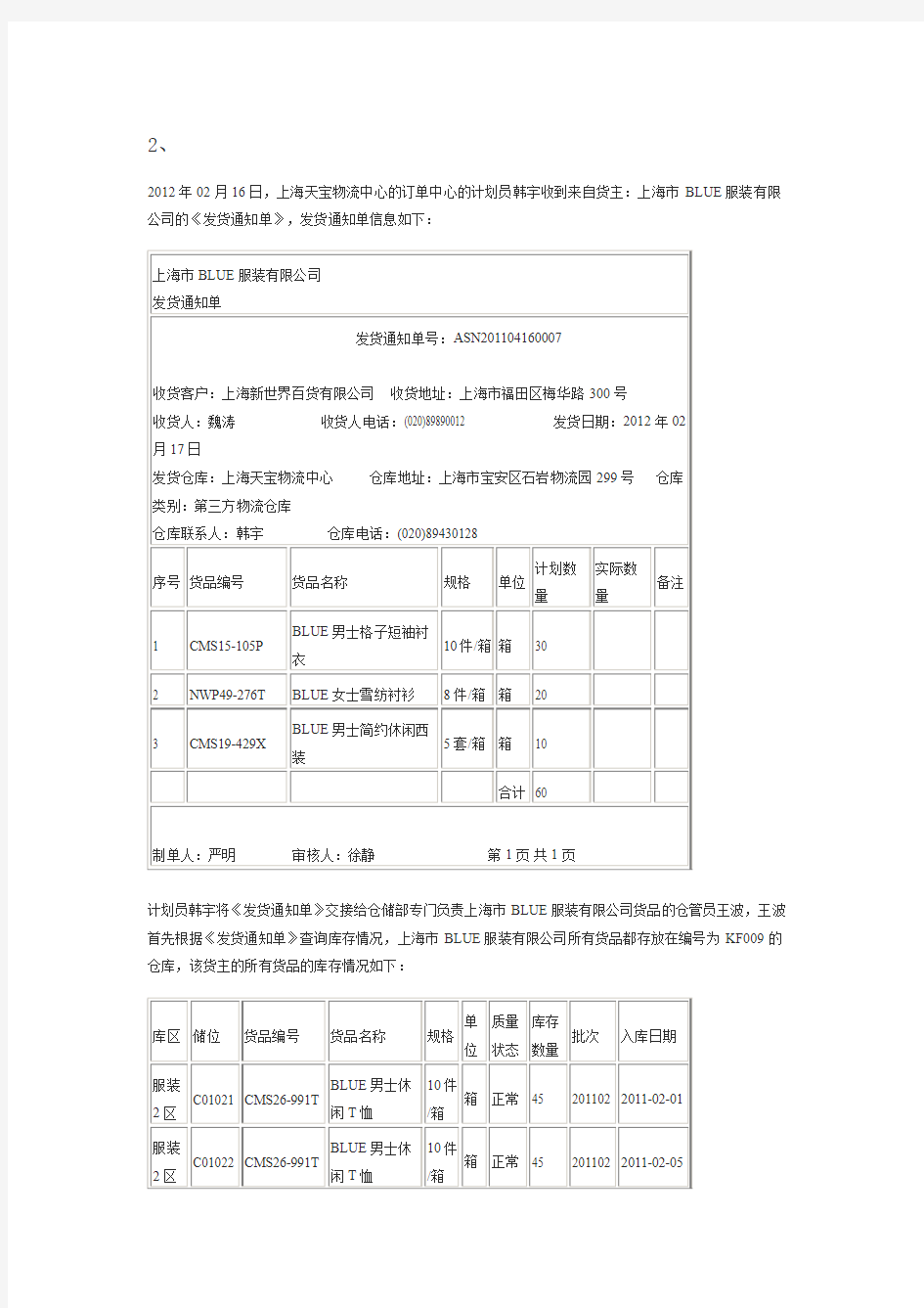 仓储单证试题2