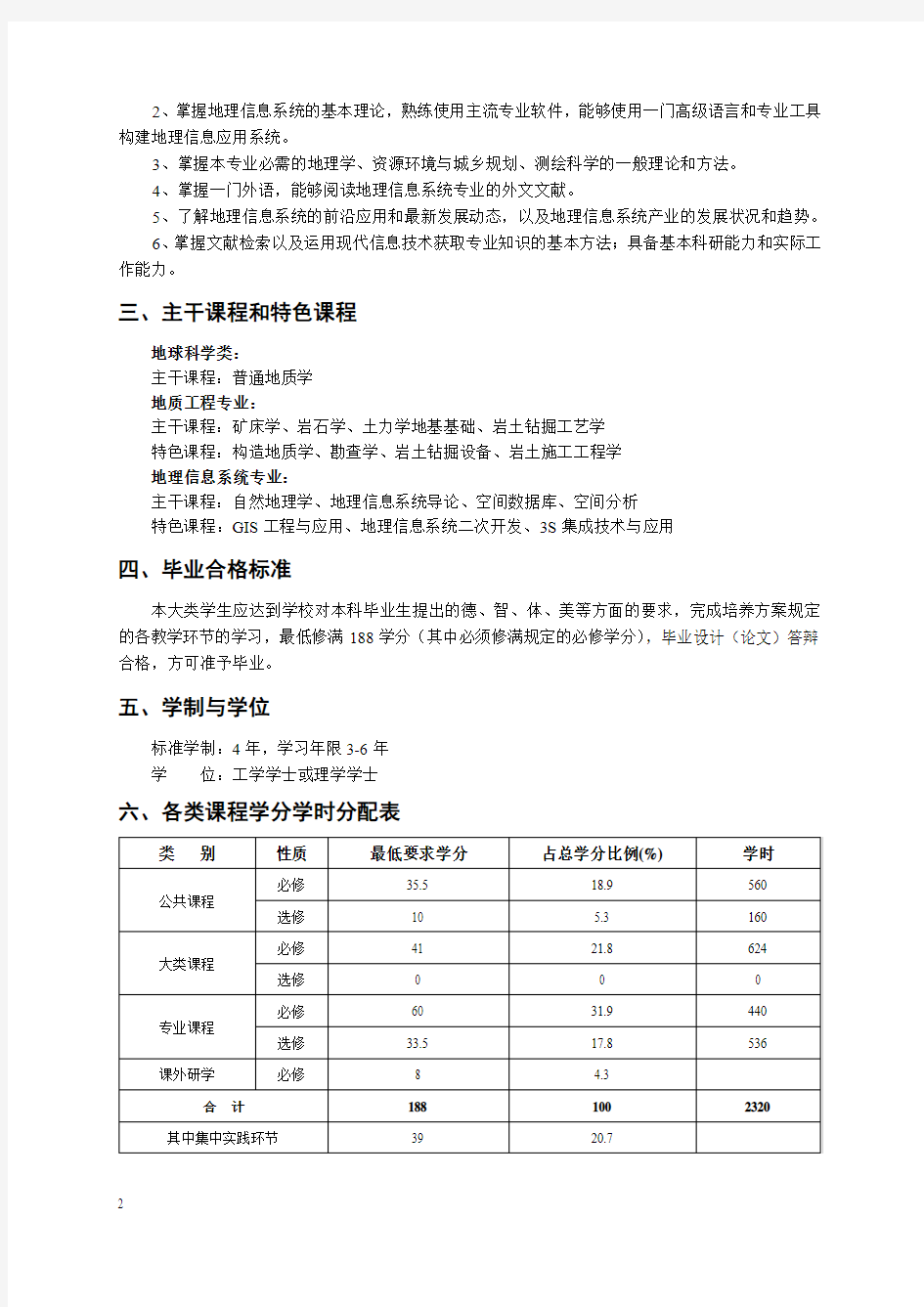 中南大学地球科学类本科生培养方案