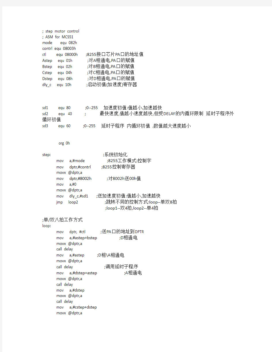 单片机控制系统汇编程序