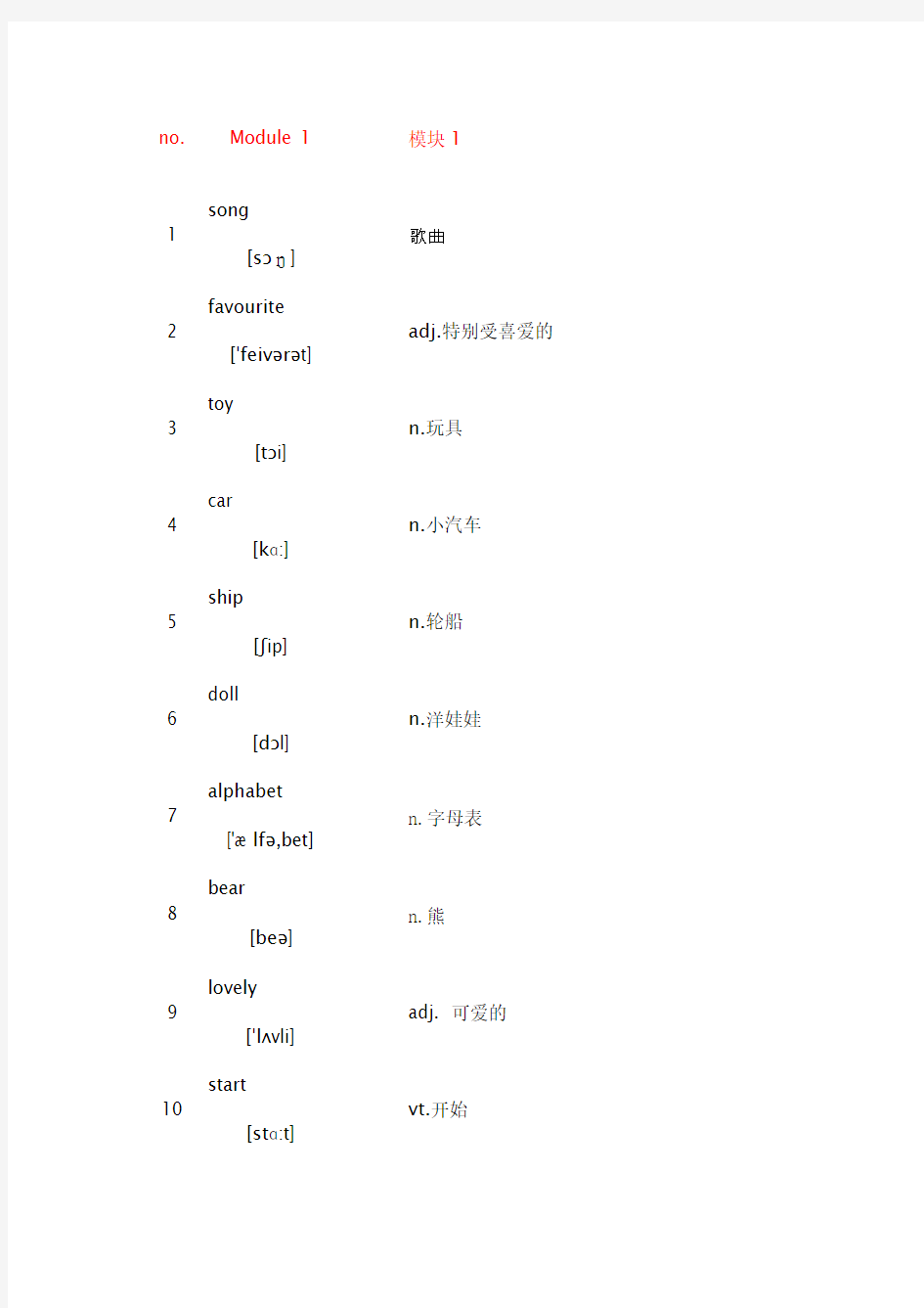 小学三年级英语单词表