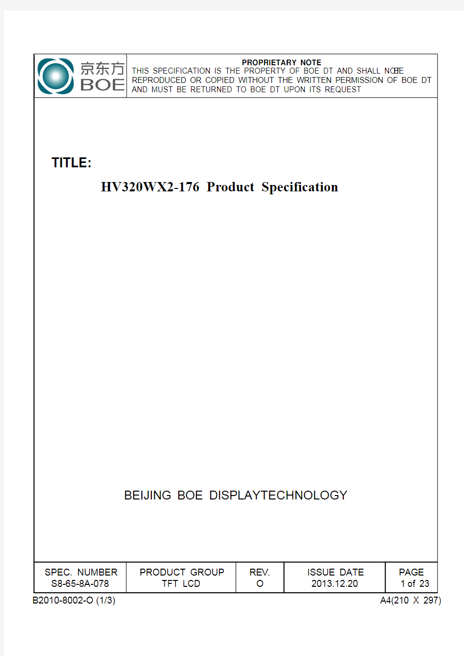 HV320WX2-176 Product Specification_Rev.O_20131220