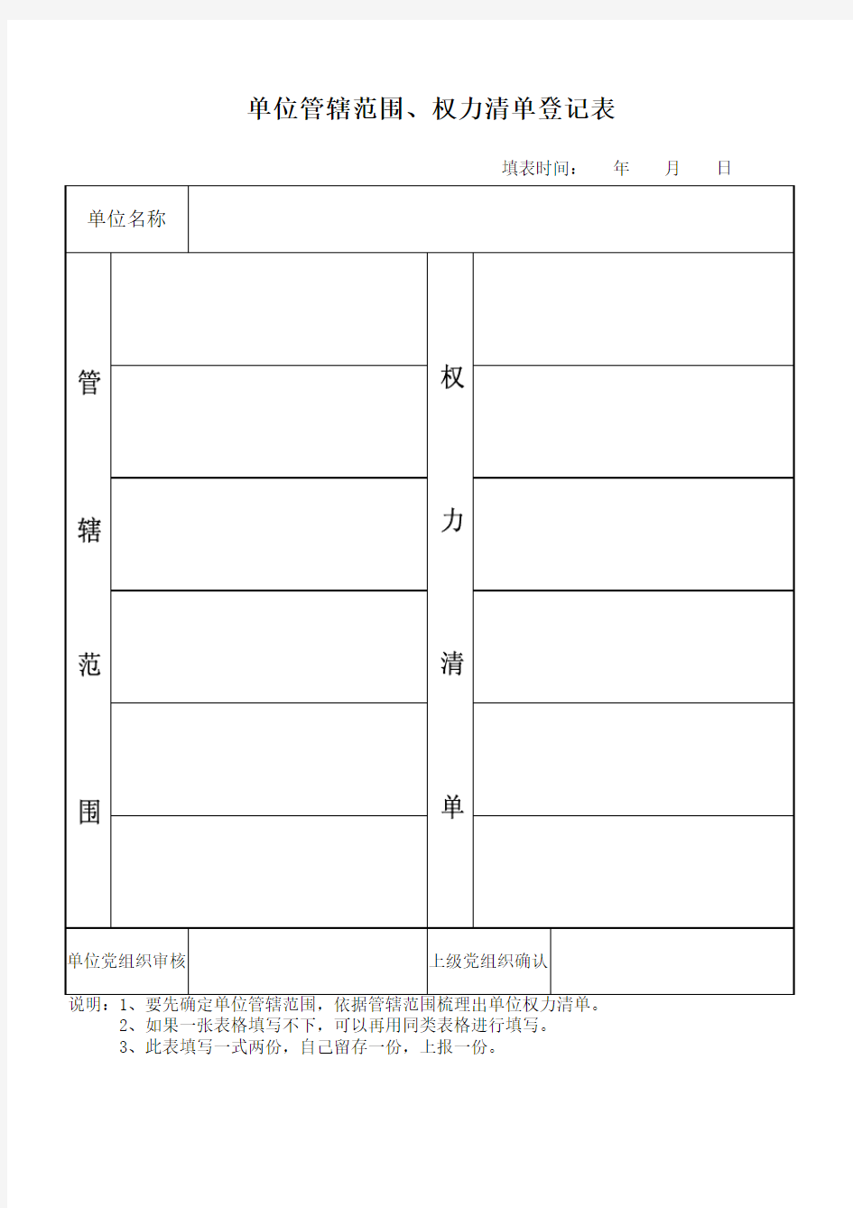 单位管辖规范、权力清单登记表1