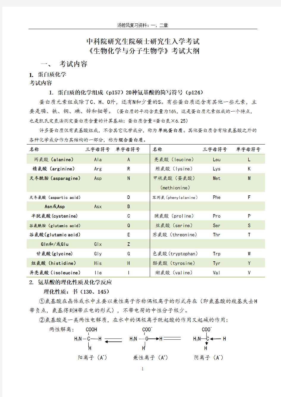 中科院考研生物化学大纲解析