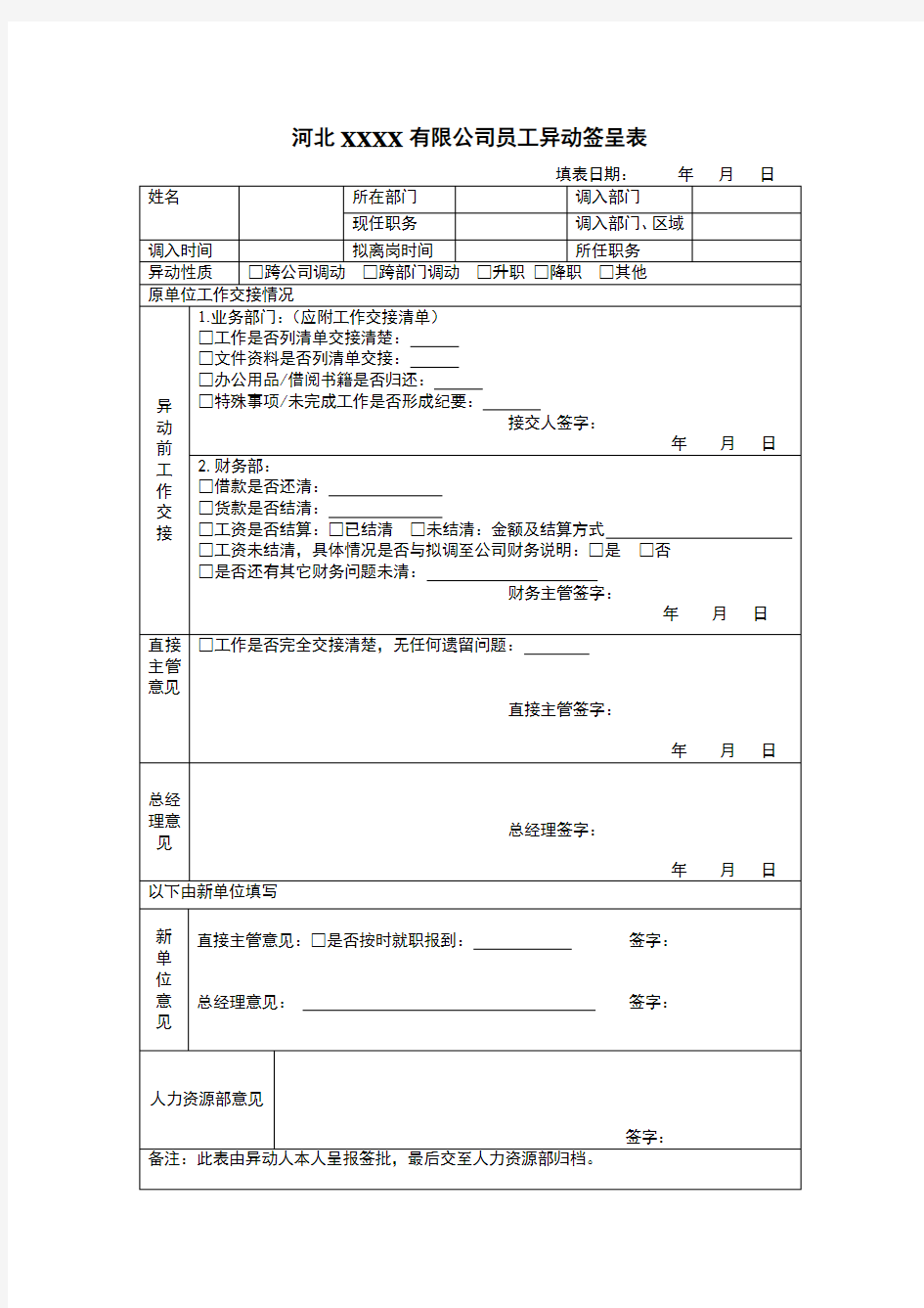 员工异动签呈表和调拨表