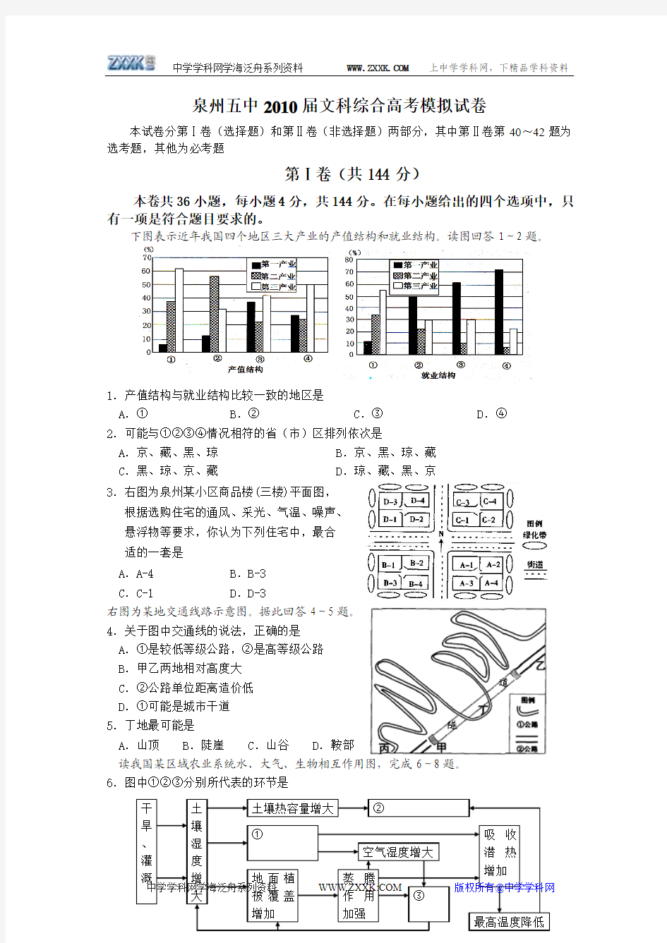 泉州五中2010届高考模拟文科综合