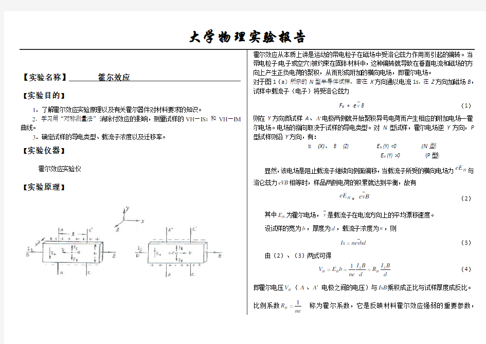 大学物理实验报告系列之霍尔效应