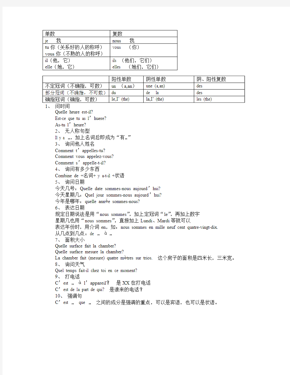 法语语法小结