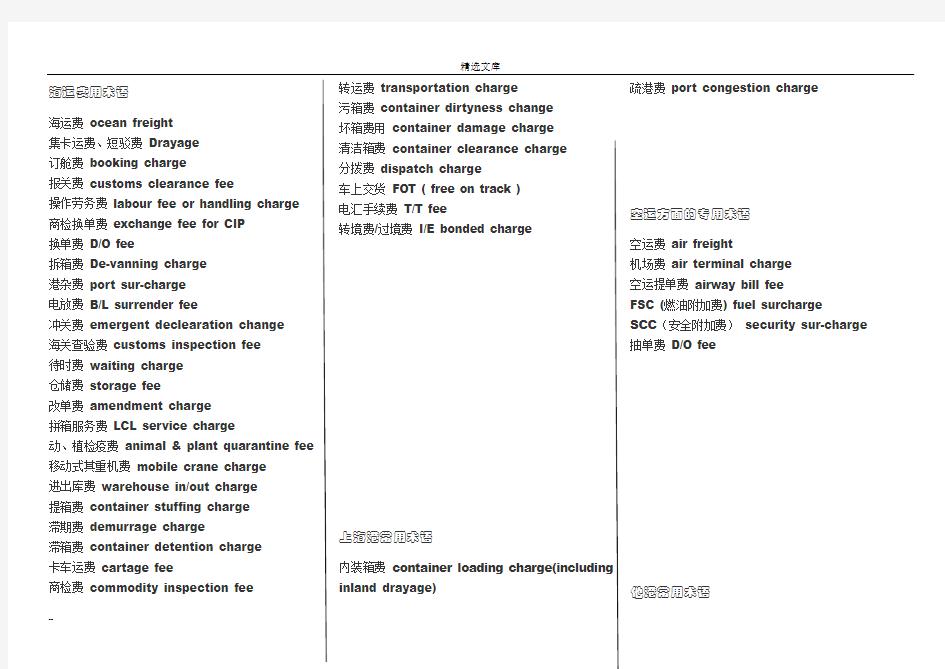 贸易术语-常见费用