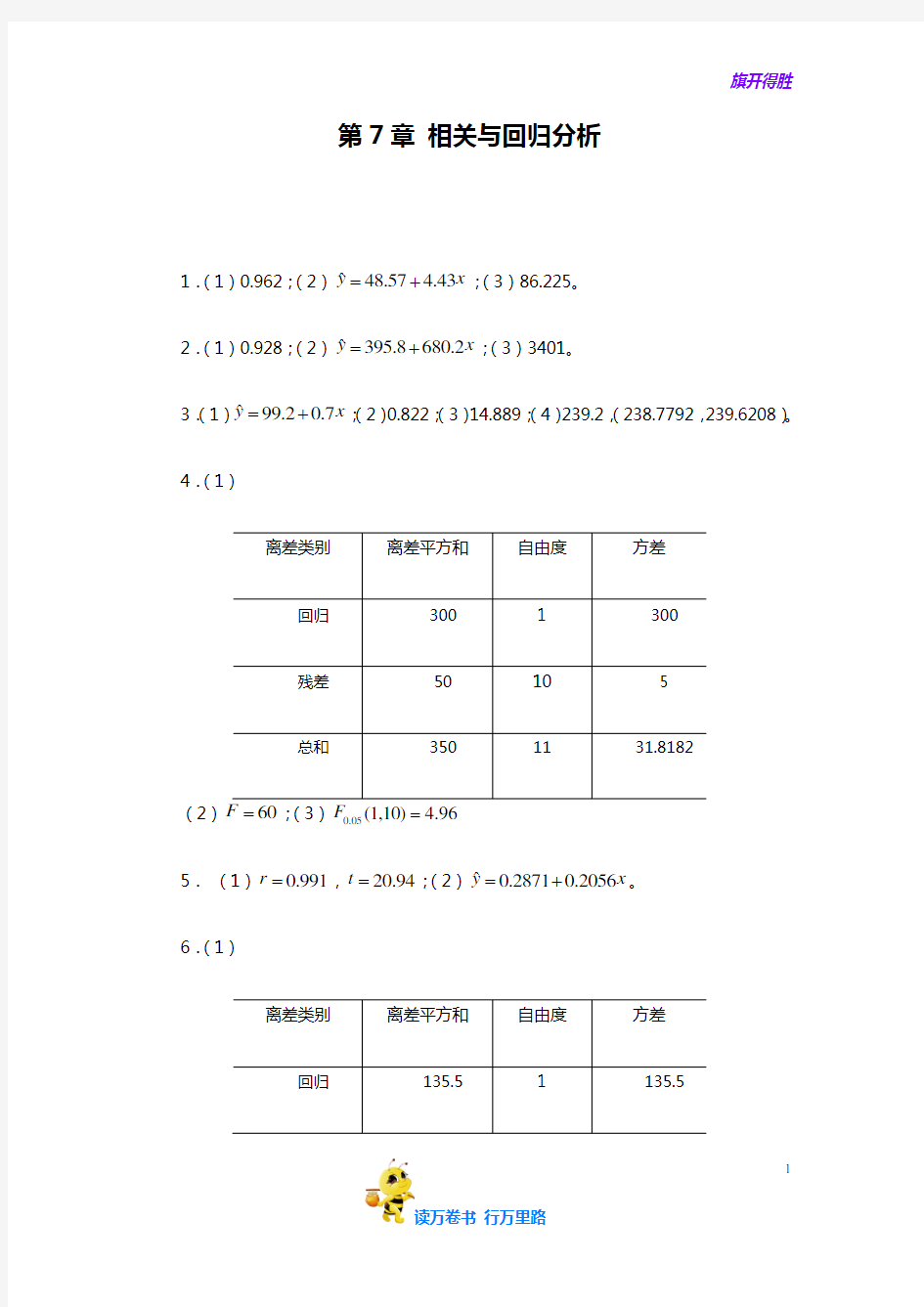 刘小平《统计学基础与实务》章后习题答案：第7章 相关与回归分析