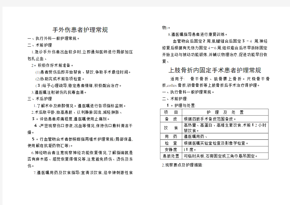 手外伤患者护理常规