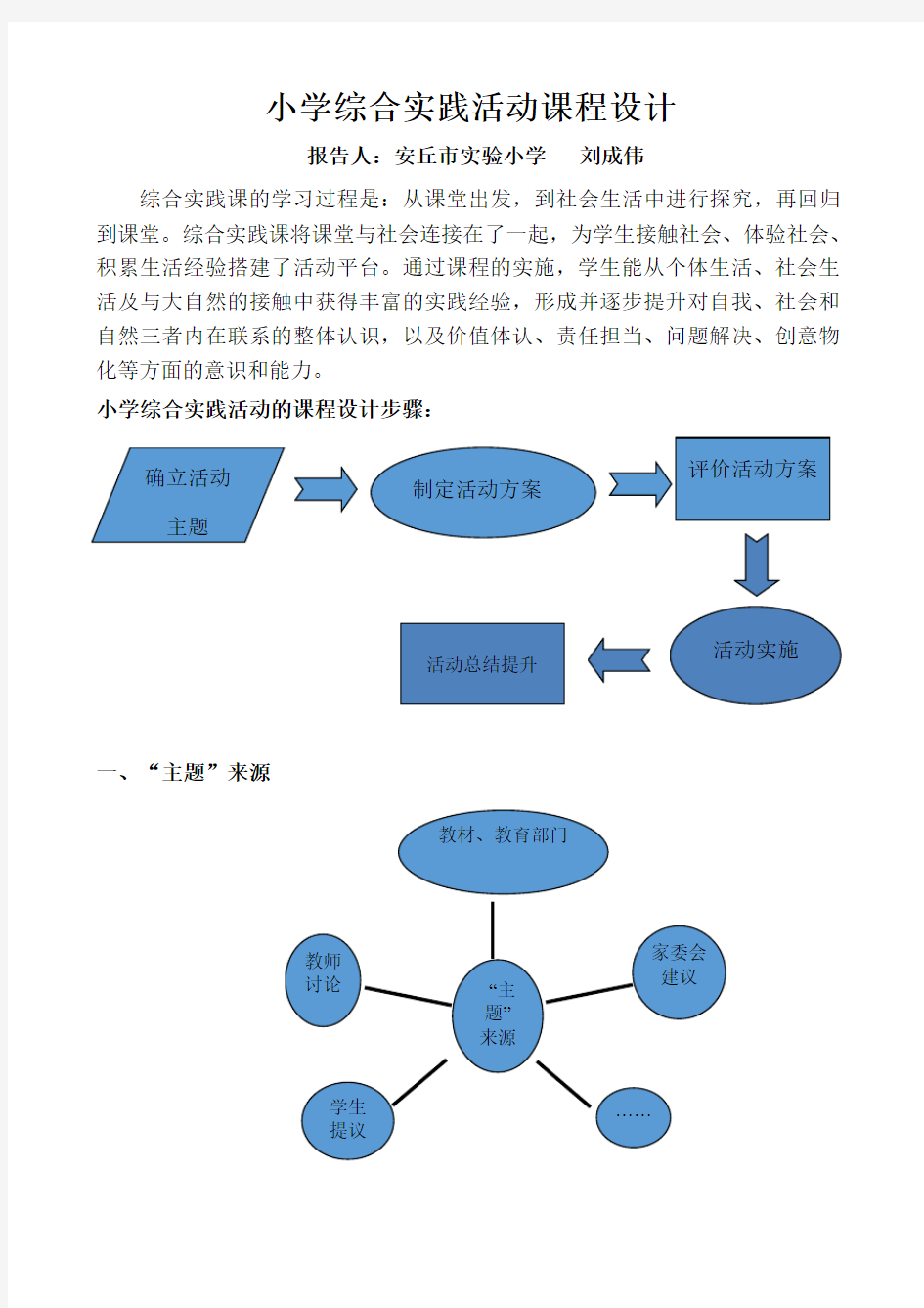 小学综合实践活动课程设计