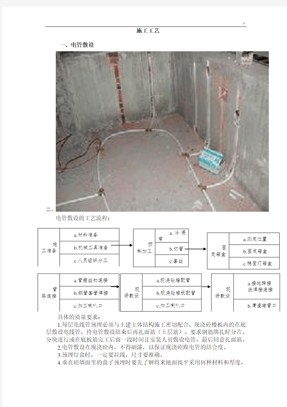 水电安装施工工艺标准经过流程