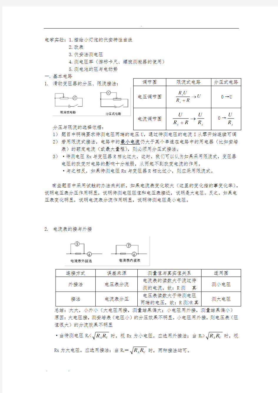 高中物理电学实验总结